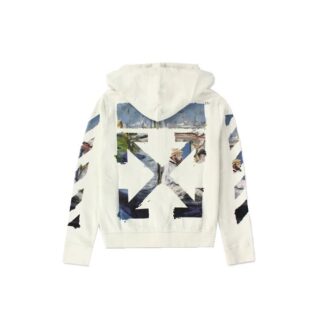 Reißverschluss-Kapuzenpullover mit Aufdruck für Herren, Weiß