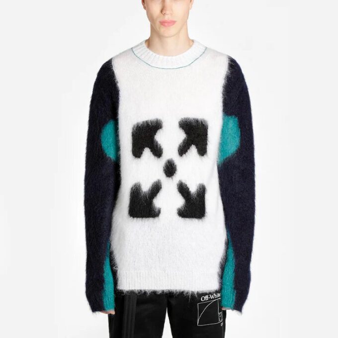 Schwarz/Weißer Pfeil-Pullover für Herren, Weiß