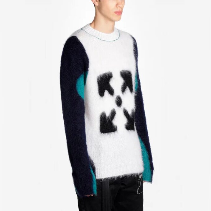 Schwarz/Weißer Pfeil-Pullover für Herren, Weiß