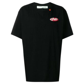 Slim Fit T-Shirt mit geteiltem Logo-Print /Weiß/Rot