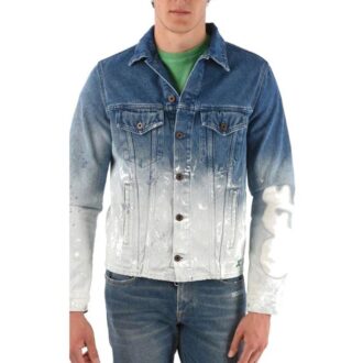Splash Ink Gradient Denim-Jacke, lockere Passform, grau-weiß