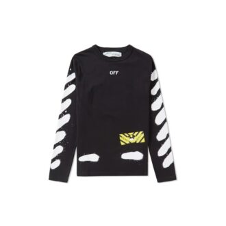 Splash-Tinten-Print Langarmshirt Schwarz