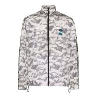 Sportjacke mit Reißverschluss und Muster, lockere Passform, grau-weiß