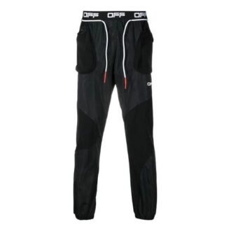 Sportliche lange Hose mit Logo-Pfeil-Print und Kordelzug, Slim-Fit-Version, schwarz