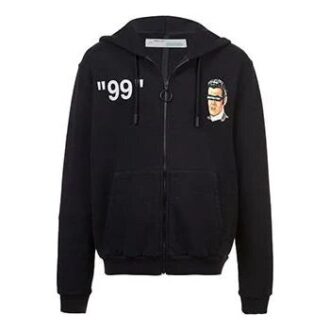 SS19 Bedruckter Kapuzenpullover aus Fleece für Herren, Schwarz