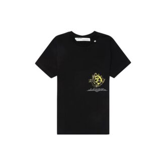 SS20 Schwarzes Baumwoll-T-Shirt mit Symbolen, Kurzarm, Herren, Logo, normale Passform