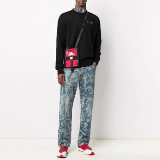 SS21 Alphabet-Logo, lockere Passform, Rundhalsausschnitt, Langarm-Version, Schwarz