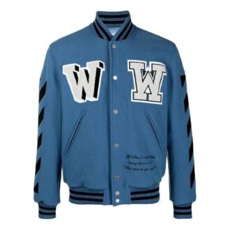 SS21 Alphabet-Muster Langarm-Jacke mit Baseballkragen Blau