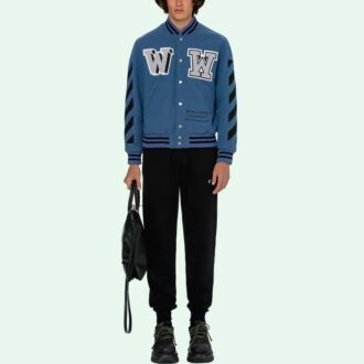 SS21 Alphabet-Muster Langarm-Jacke mit Baseballkragen Blau