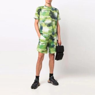 SS21 Alphabet-Print Tie-Dye Kurzarm-Shorts, lockere Passform, grün