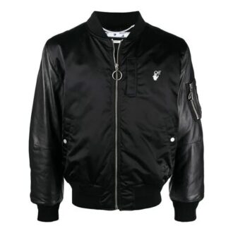 SS21 Aviator-Jacke mit Logo-Print und Patchwork-Details, schwarz