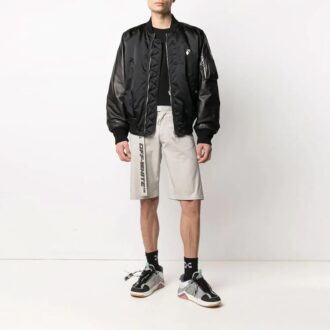 SS21 Aviator-Jacke mit Logo-Print und Patchwork-Details, schwarz