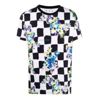 SS21 Baumwollblumen-Karomuster Shorts-T-Shirt Schwarz-Weiß
