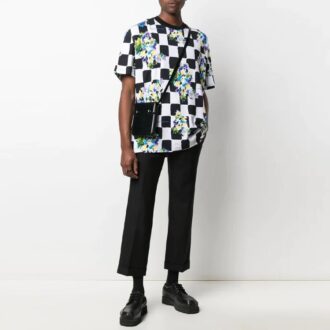 SS21 Blumenprint Karomuster Shorts Kurzarm Locker sitzend Weiß