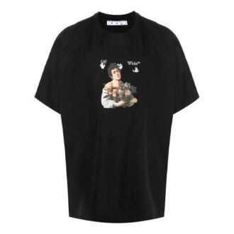 SS21 Cartoon-Print Kurzarm-Shirt, lockere Passform, Schwarz