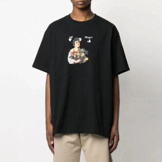 SS21 Cartoon-Print Kurzarm-Shirt, lockere Passform, Schwarz