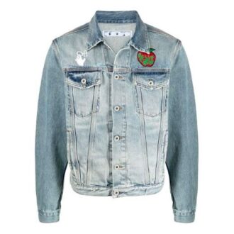 SS21 Denim-Jeansjacke mit Apple-Logo-Muster, lockere Passform, blau