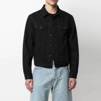 SS21 Denim-Jeansjacke mit Logo-Aufdruck, lockere Passform, schwarz