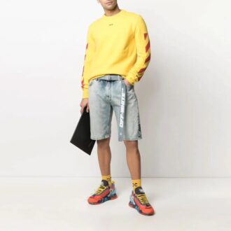 SS21 Denim-Shorts mit Logo-Print und Gürtel, Version Blau